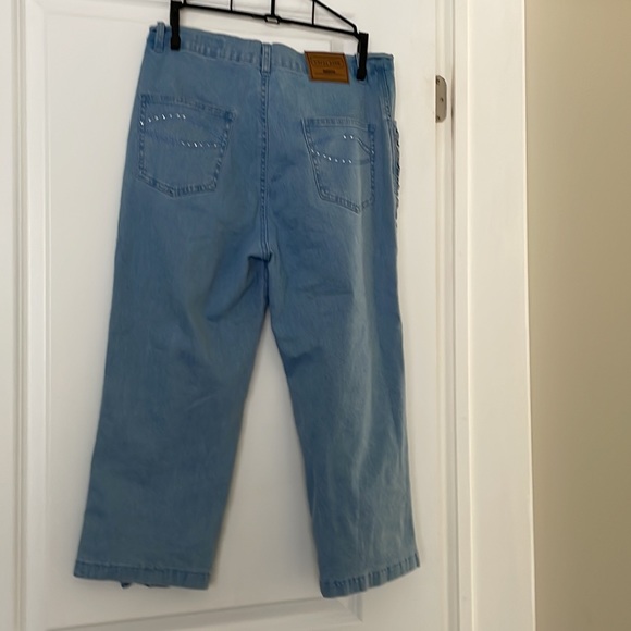 Lafei Star Light Blue Capri Jeans with intricate flower design - Picture 2 of 7